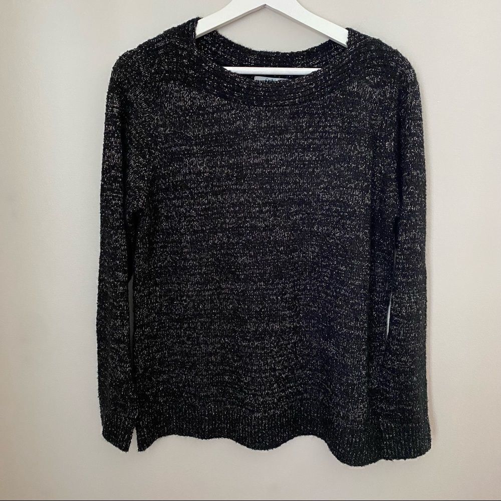 Croft & Barrow Sweater Knit Black Metallic Silver Casual Long Sleeve - Picture 7 of 7